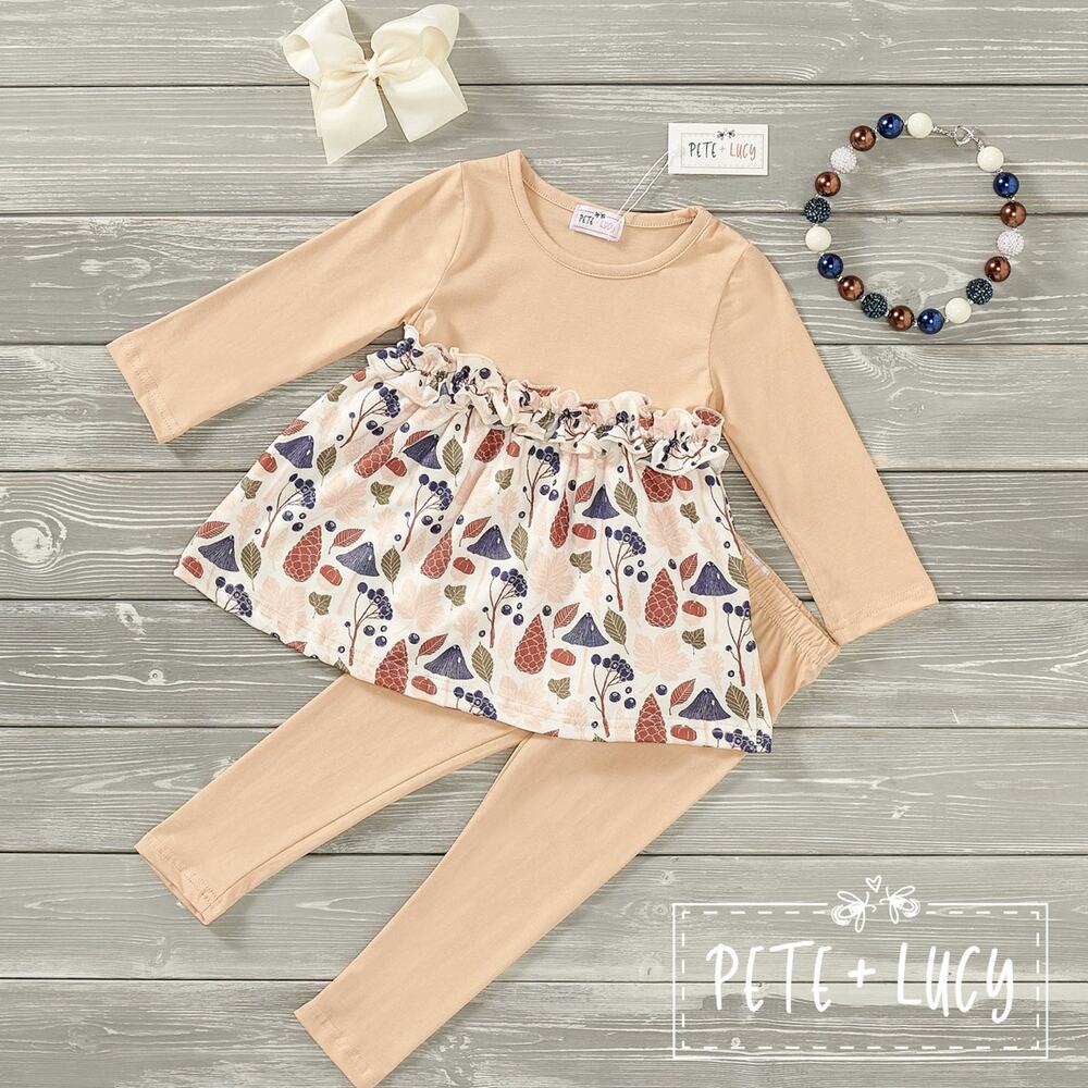 Fun in the Forest 2-Piece Set Babydoll Ruffle Top Pants 2T NEW Fall Nature